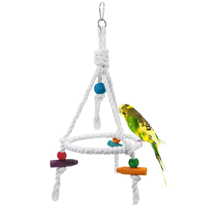 Litewoo Bird Parrot Cotton Swing Round Perch Stand with Chew Toy for Parakeet Budgie Cockatiel Finch Conure Canary Budgie - Image 1